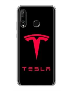 Чехол для Huawei P30 Lite / Nova 4e с картинкой «Tesla Red Logo»