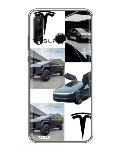 Чехол для Huawei P30 Lite / Nova 4e с картинкой «Коллаж Cybertruck Tesla»