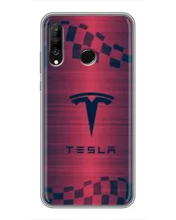 Чехол для Huawei P30 Lite / Nova 4e с картинкой «Тесла красный карбон»