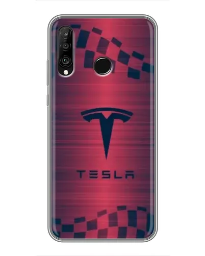 Чехол для Huawei P30 Lite / Nova 4e с картинкой «Тесла красный карбон»