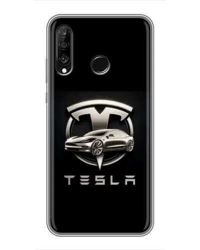 Чехол для Huawei P30 Lite / Nova 4e с картинкой «Tesla — серебристое авто»