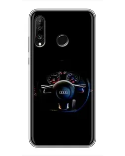 Чехол для Huawei P30 Lite / Nova 4e с картинкой «Салон Audi — руль»