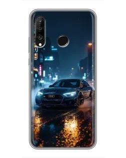 Чехол для Huawei P30 Lite / Nova 4e с картинкой «Ночной город и Audi»