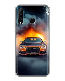 Чехол для Huawei P30 Lite / Nova 4e с картинкой «Audi в огненном дыму»