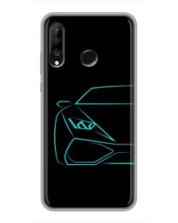 Чехол для Huawei P30 Lite / Nova 4e с картинкой «Голубой силуэт Lamborghini»