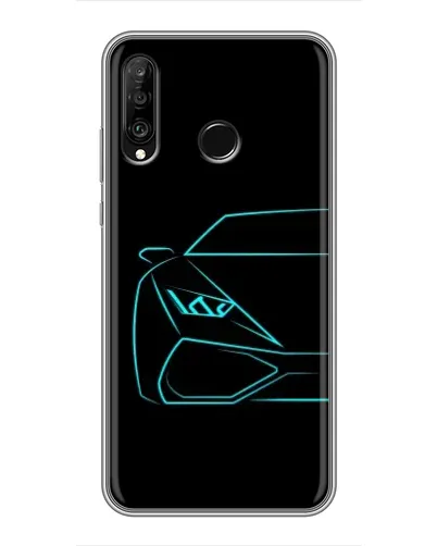 Чехол для Huawei P30 Lite / Nova 4e с картинкой «Голубой силуэт Lamborghini»