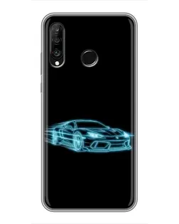Чехол для Huawei P30 Lite / Nova 4e с картинкой «Неоновый контур Lamborghini»