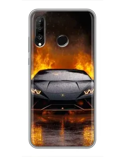 Чехол для Huawei P30 Lite / Nova 4e с картинкой «Lamborghini в огне»