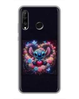 Чехол для Huawei P30 Lite / Nova 4e с картинкой «Stitch в цветах»
