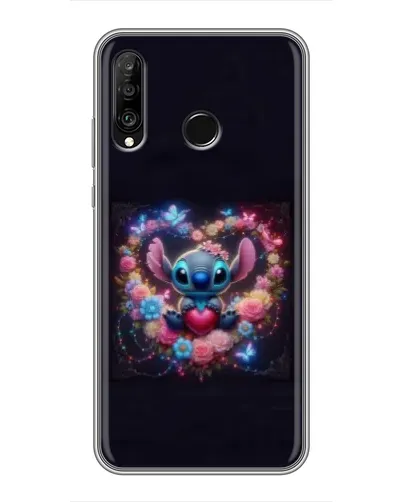 Чехол для Huawei P30 Lite / Nova 4e с картинкой «Stitch в цветах»