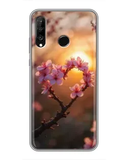 Чехол для Huawei P30 Lite / Nova 4e с картинкой «Розовый цвет сердце на фоне заката» Чехол для Huawei P30 Lite / Nova 4e с картинкой «Розовый цвет сердце на фоне заката»