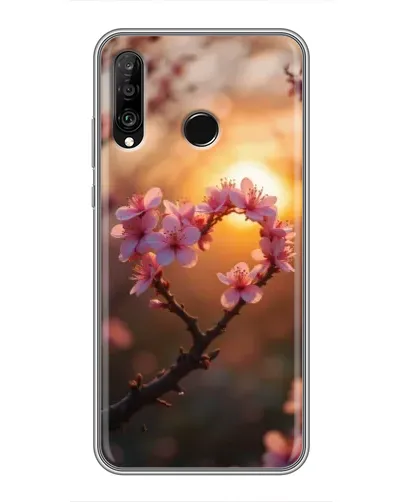Чехол для Huawei P30 Lite / Nova 4e с картинкой «Розовый цвет сердце на фоне заката»