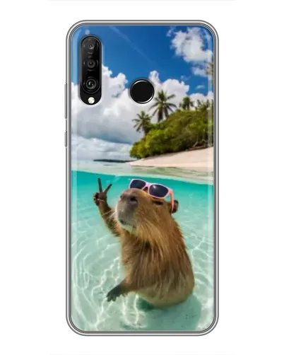 Чохол для Huawei P30 Lite / Nova 4e з картинкою «Капібара на морі» Чохол для Huawei P30 Lite / Nova 4e з картинкою «Капібара на морі»