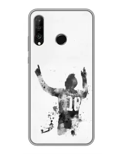 Чехол для Huawei P30 Lite / Nova 4e с картинкой «Черно-белый силуэт Месси» Чехол для Huawei P30 Lite / Nova 4e с картинкой «Черно-белый силуэт Месси»