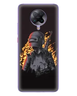 Чехол для Xiaomi POCO F2 Pro с картинкой «PUBG — огненный силуэт»
