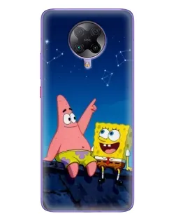 Чехол для Xiaomi POCO F2 Pro с картинкой «Губка Боб и Патрик ночью»
