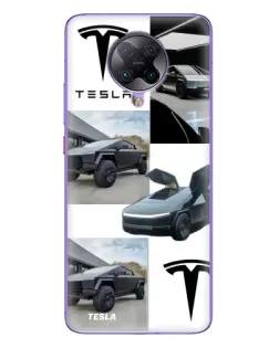 Чехол для Xiaomi POCO F2 Pro с картинкой «Коллаж Cybertruck Tesla»