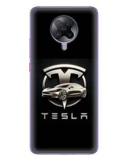 Чехол для Xiaomi POCO F2 Pro с картинкой «Tesla — серебристое авто»