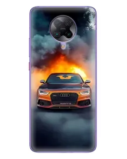 Чехол для Xiaomi POCO F2 Pro с картинкой «Audi в огненном дыму»