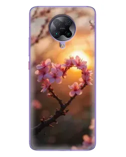Чехол для Xiaomi POCO F2 Pro с картинкой «Розовый цвет сердце на фоне заката»