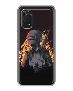 Чехол для Xiaomi POCO M4 Pro 4G с картинкой «PUBG — огненный силуэт»