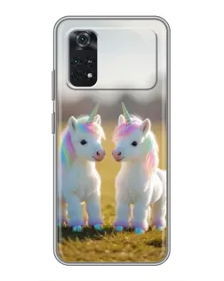 Чехол для Xiaomi POCO M4 Pro 4G с картинкой «Пара единорогов»