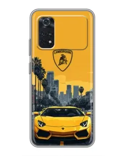 Чехол для Xiaomi POCO M4 Pro 4G с картинкой «Желтый Lamborghini город»