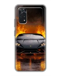 Чехол для Xiaomi POCO M4 Pro 4G с картинкой «Lamborghini в огне»