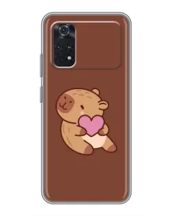 Чехол для Xiaomi POCO M4 Pro 4G с картинкой «Капибара с сердцем»