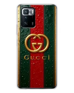 Чехол для Xiaomi POCO X3 GT с картинкой «Gucci — фирменная полоса и золото»
