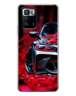 Чехол для Xiaomi POCO X3 GT с картинкой «Спортивная BMW и цветы»