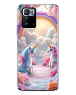 Чехол для Xiaomi POCO X3 GT с картинкой «Радуга и единороги»