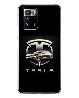 Чехол для Xiaomi POCO X3 GT с картинкой «Tesla — серебристое авто»