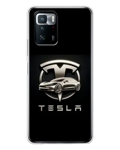 Чехол для Xiaomi POCO X3 GT с картинкой «Tesla — серебристое авто»