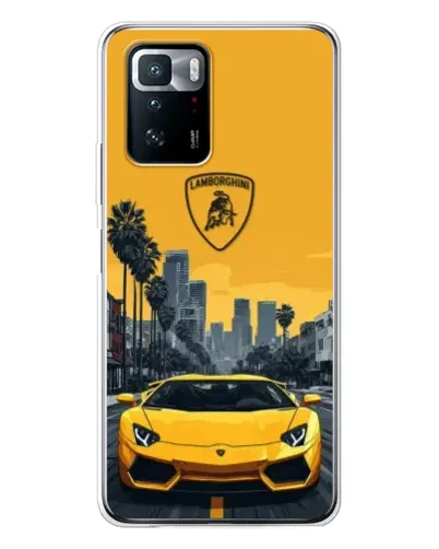 Чехол для Xiaomi POCO X3 GT с картинкой «Желтый Lamborghini город»