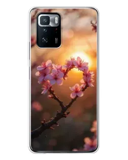Чохол для Xiaomi POCO X3 GT з картинкою «Рожевий цвіт  сердечко на тлі заходу»