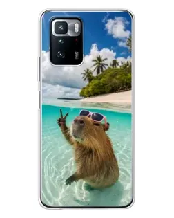 Чехол для Xiaomi POCO X3 GT с картинкой «Капибара на море»