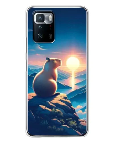 Чехол для Xiaomi POCO X3 GT с картинкой «Закат солнца с капибарой»