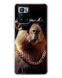 Чехол для Xiaomi POCO X3 GT с картинкой «Капибара золотая цепь»