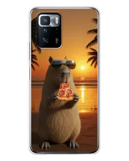 Чехол для Xiaomi POCO X3 GT с картинкой «Капибара с пиццей»