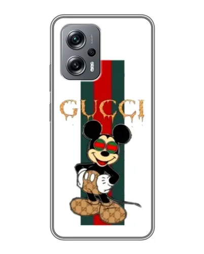 Чехол для Xiaomi POCO X4 GT с картинкой «Микки Маус Gucci — полосы»
