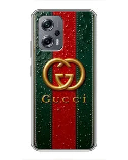 Чехол для Xiaomi POCO X4 GT с картинкой «Gucci — фирменная полоса и золото»