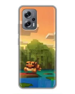 Чехол для Xiaomi POCO X4 GT с картинкой «Майнкрафт закат солнца»
