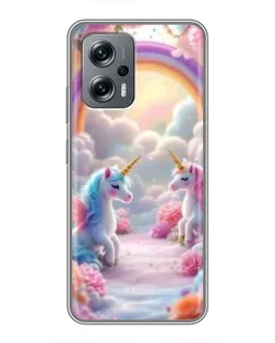 Чехол для Xiaomi POCO X4 GT с картинкой «Радуга и единороги»