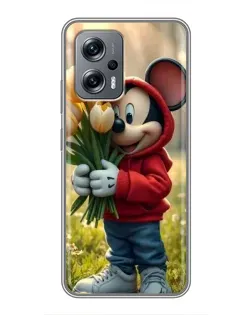 Чехол для Xiaomi POCO X4 GT с картинкой «Микки с тюльпанами»