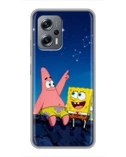 Чехол для Xiaomi POCO X4 GT с картинкой «Губка Боб и Патрик ночью»