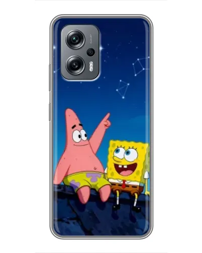 Чехол для Xiaomi POCO X4 GT с картинкой «Губка Боб и Патрик ночью»