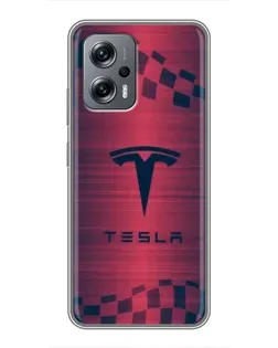 Чехол для Xiaomi POCO X4 GT с картинкой «Тесла красный карбон»