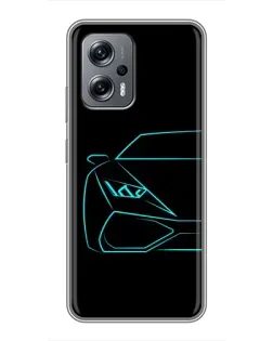 Чехол для Xiaomi POCO X4 GT с картинкой «Голубой силуэт Lamborghini»