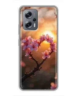 Чохол для Xiaomi POCO X4 GT з картинкою «Рожевий цвіт  сердечко на тлі заходу»